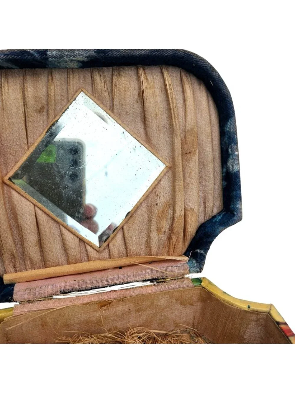 Antique Victorian Edwardian Celluloid Vanity Dresser Jewelry Box Portrait Lid